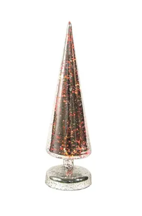 10.25" LED Lighted Color Changing Silver Mercury Glass Christmas Tree Table Top Decoration