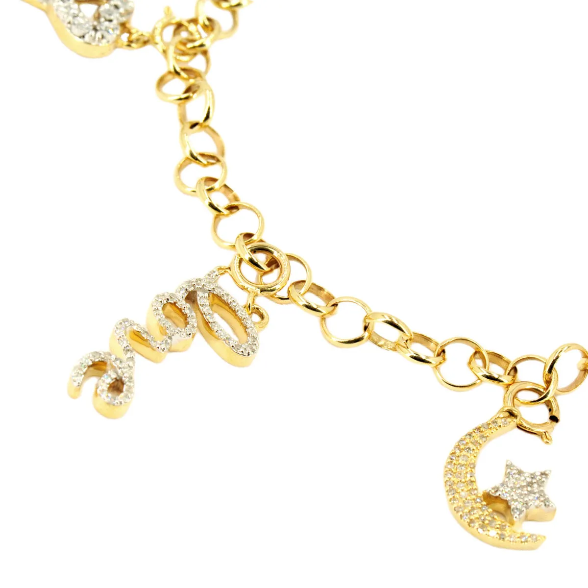 10k Gold 0.45ctw Diamond Charm Bracelet 7.5". Bracelet Only. Charms Sold Separately