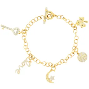 10k Gold 0.45ctw Diamond Charm Bracelet 7.5". Bracelet Only. Charms Sold Separately