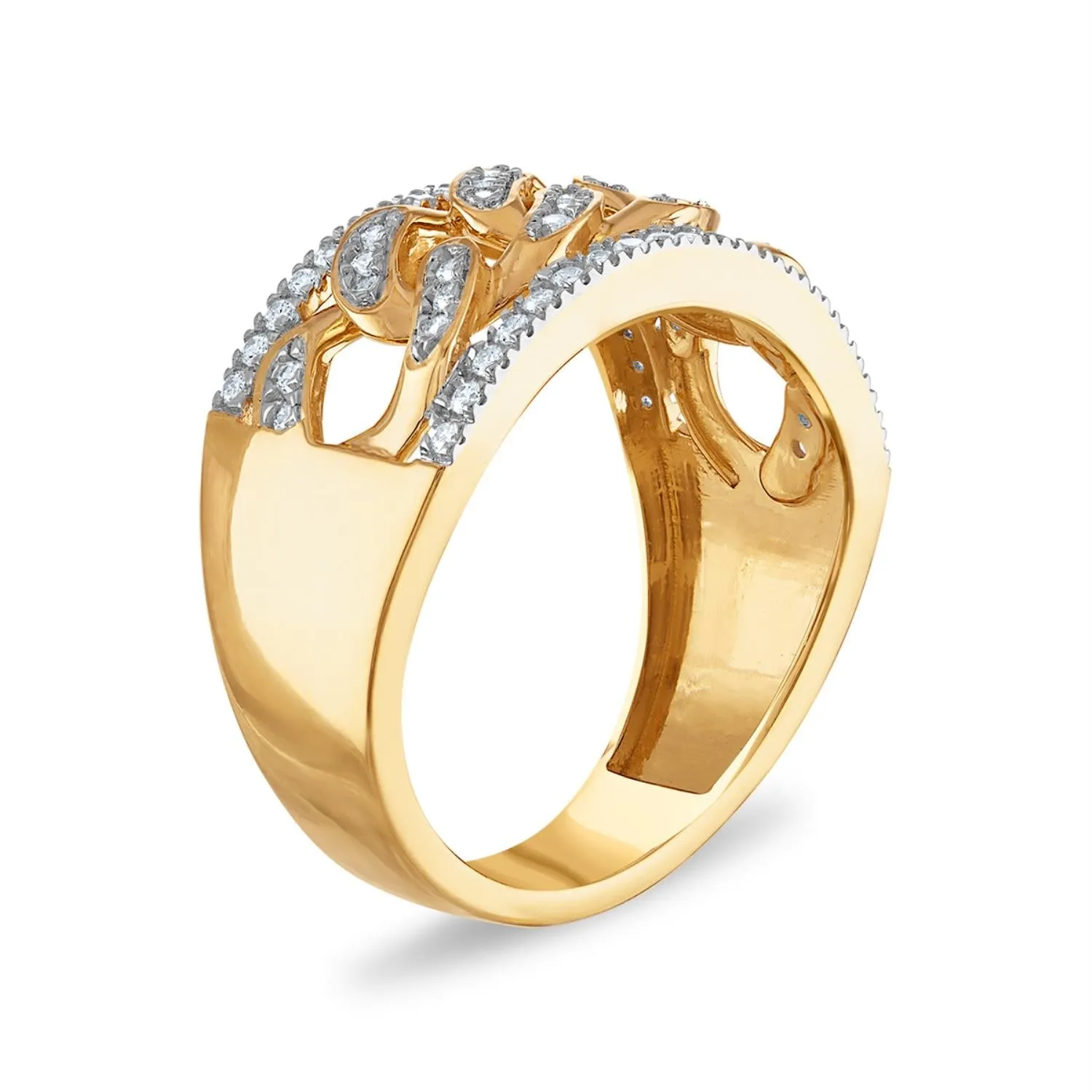 1/2 CTW Diamond Cuban Link Ring in 10KT Yellow Gold