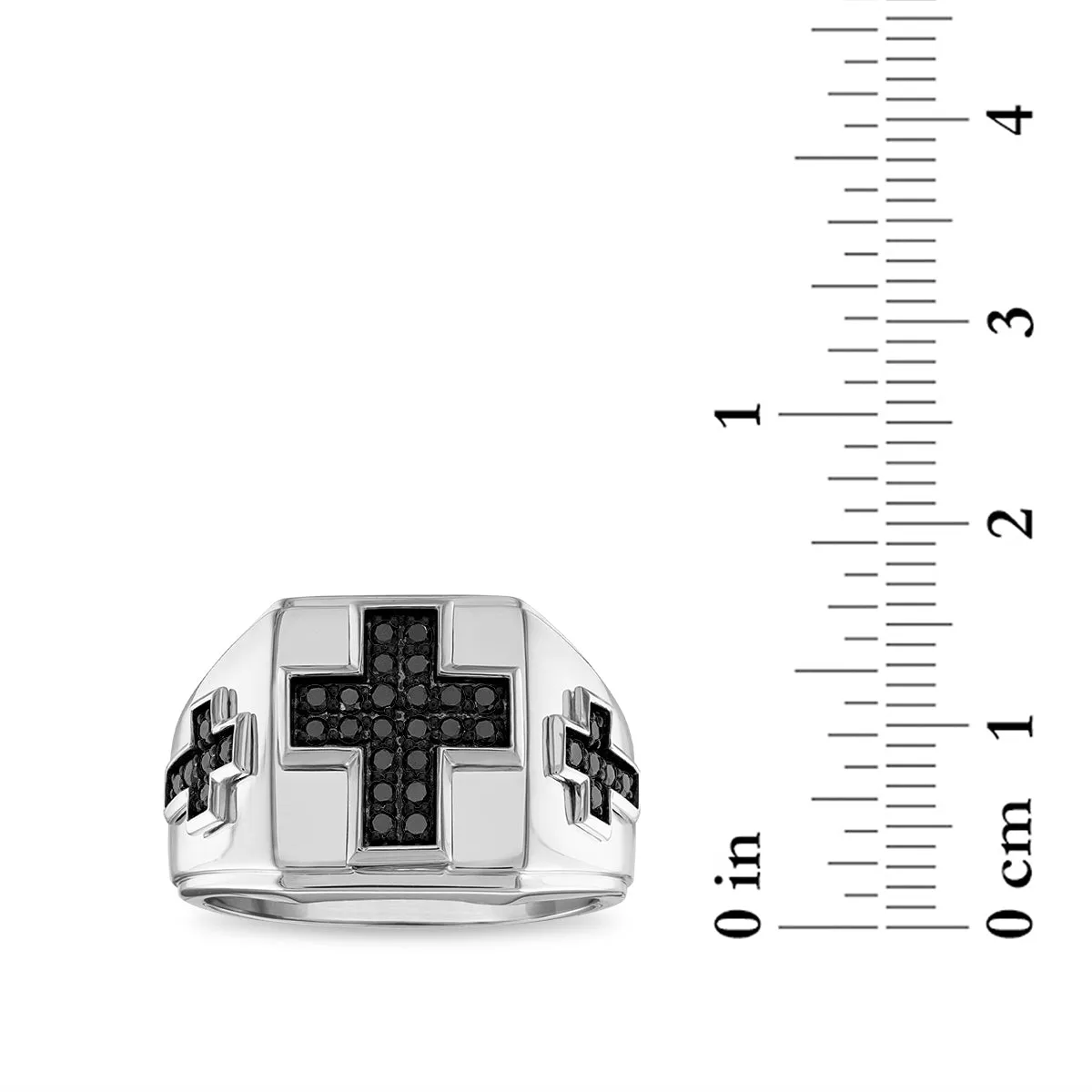 1/2 CTW Treated Black Diamond Cross Ring in Sterling Silver