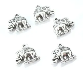 12x14mm Antique Silver Alloy Elephant Pendant Charm 14pcs/PK, 2mm loop size, 4mm charm thickness