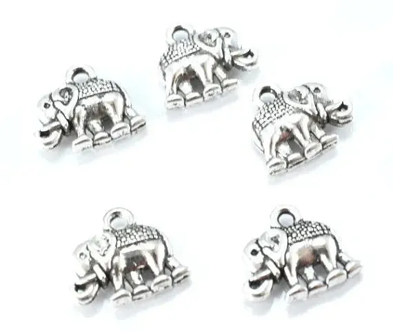 12x14mm Antique Silver Alloy Elephant Pendant Charm 14pcs/PK, 2mm loop size, 4mm charm thickness