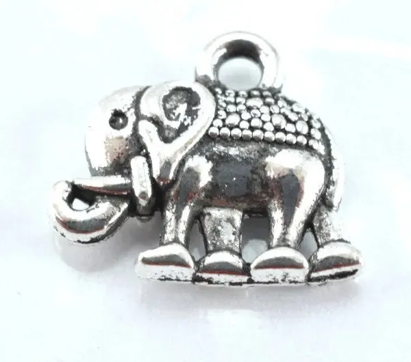 12x14mm Antique Silver Alloy Elephant Pendant Charm 14pcs/PK, 2mm loop size, 4mm charm thickness