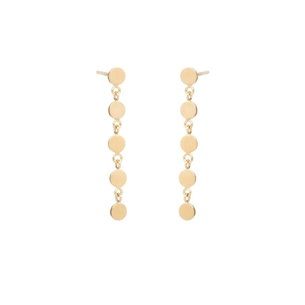 14K GOLD 5 ITTY BITTY ROUND DISC DRIP POST EARRING