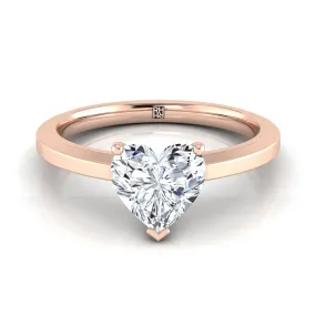 14K Rose Gold Heart Shape Center  Beveled Edge Comfort Style Bright Finish Solitaire Engagement Ring