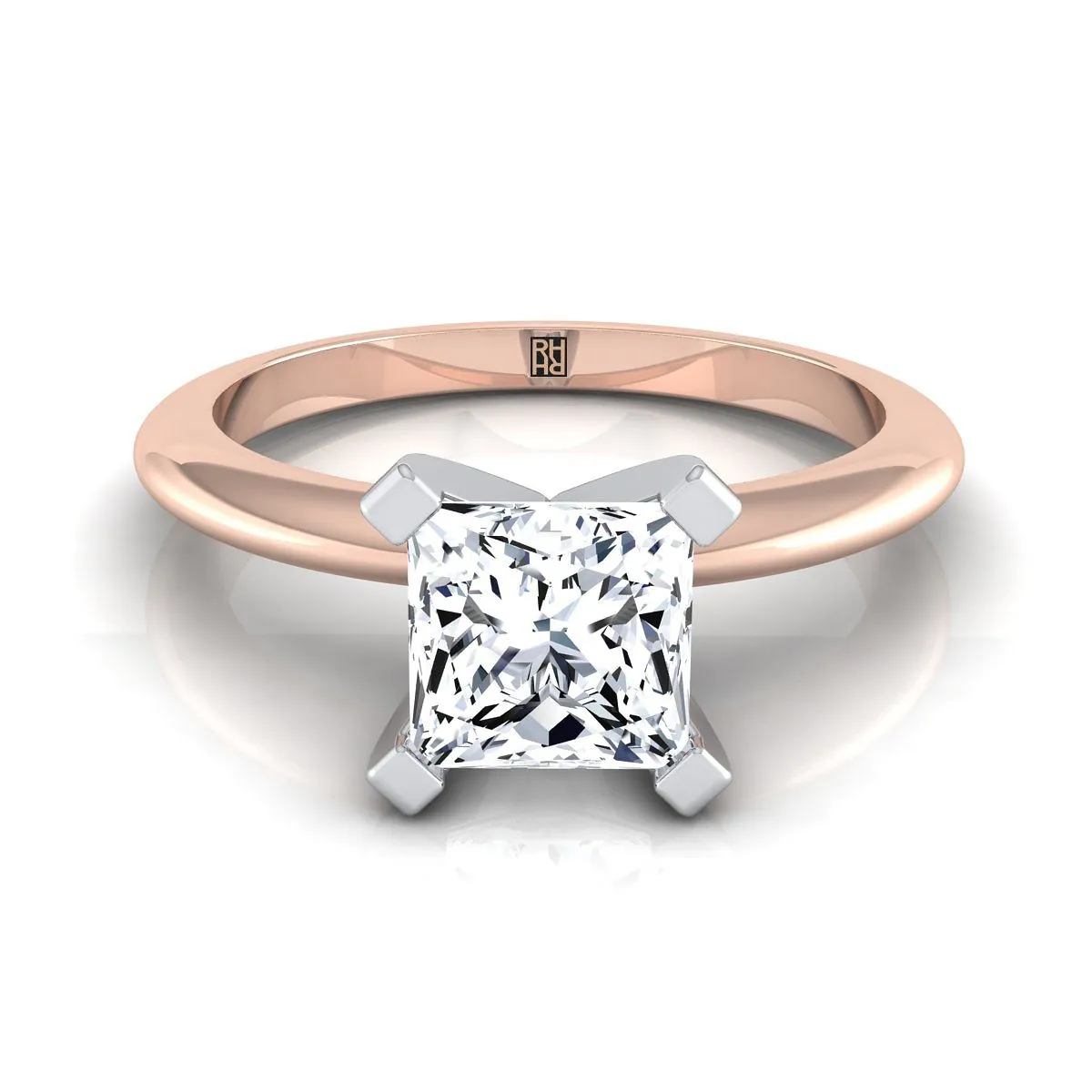 14K Rose Gold Princess Cut  Classic Low Base Solitaire Engagement Ring