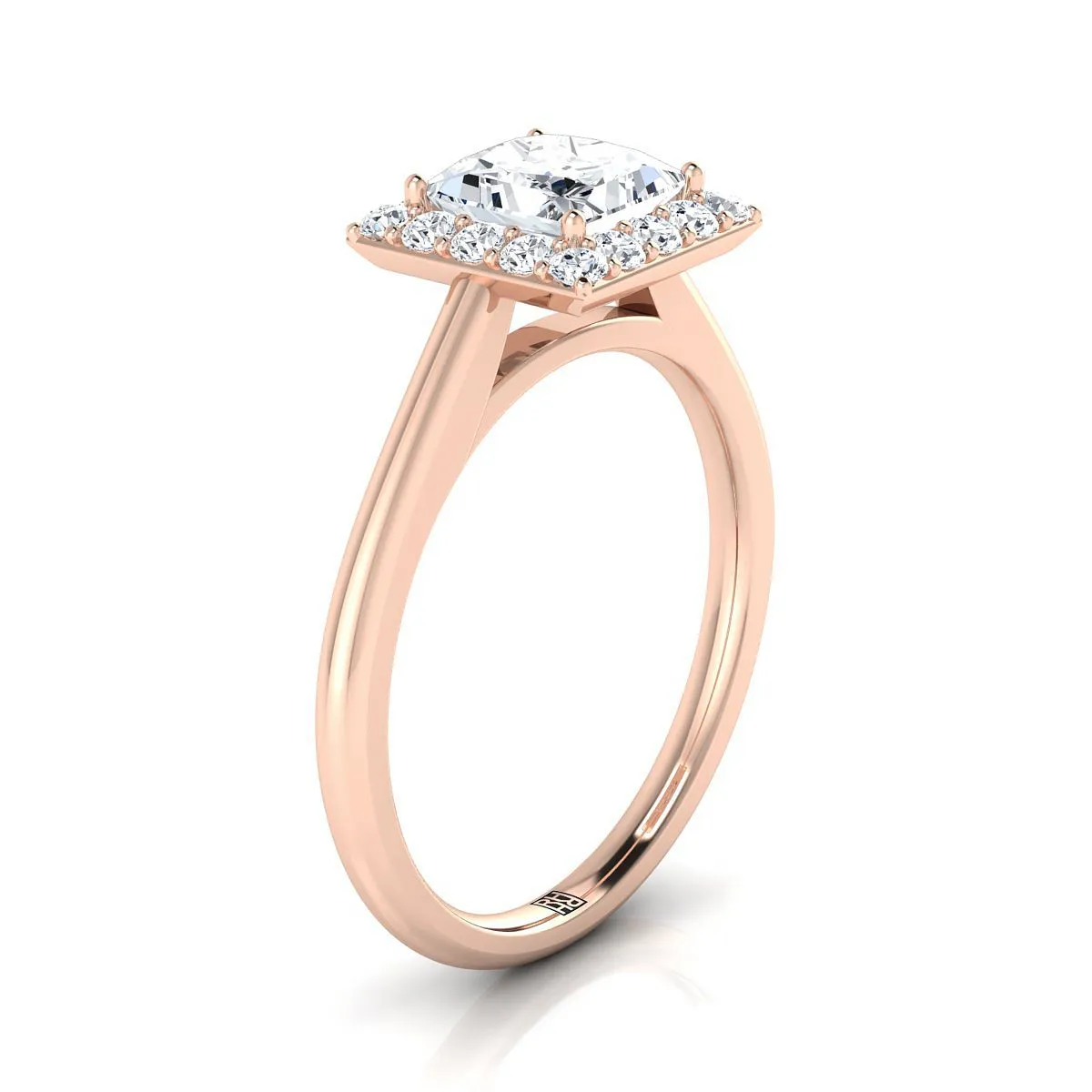 14K Rose Gold Princess Cut Diamond Shared Prong Halo Engagement Ring -1/5ctw