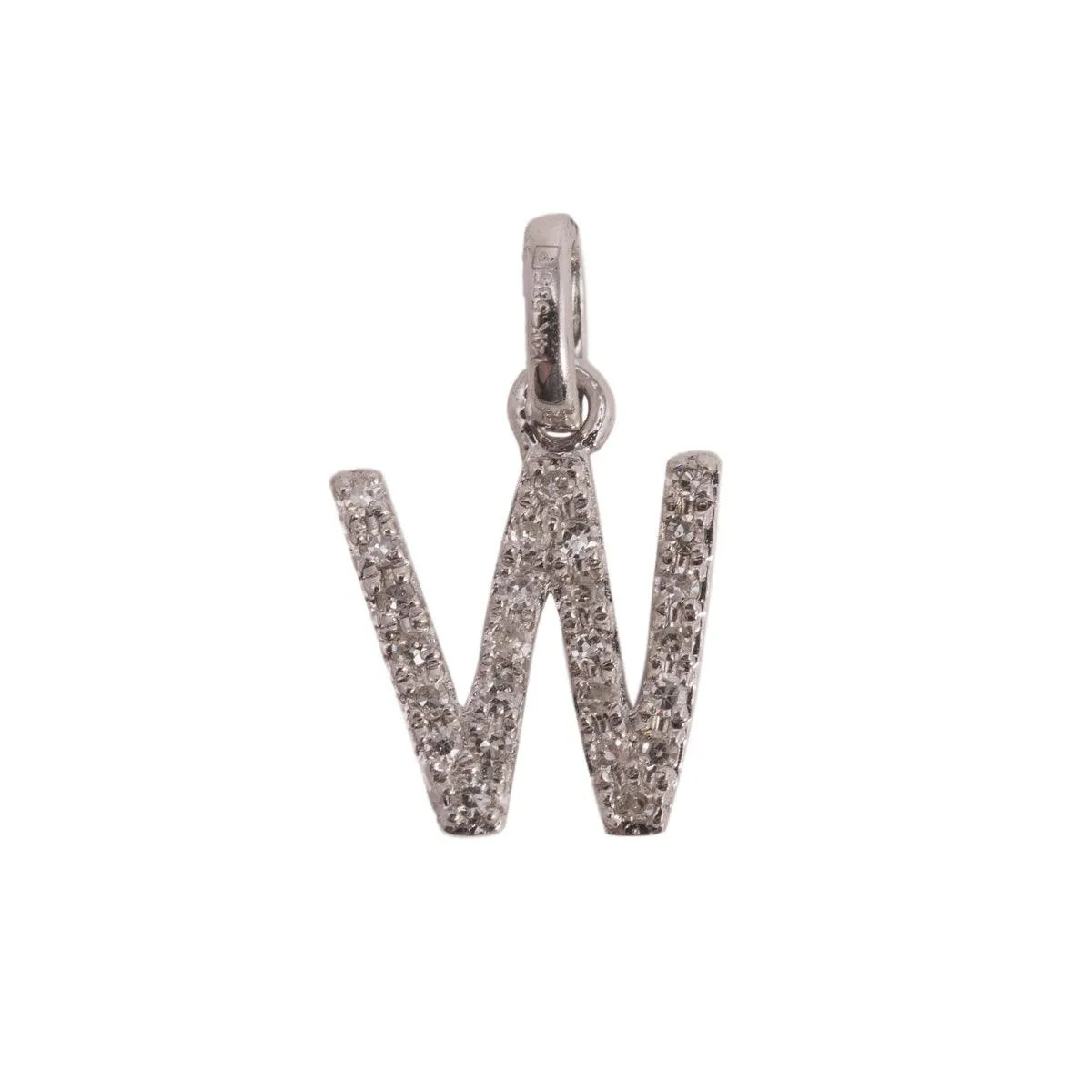 14K White Letter W Diamond Charm 9pts 8mm