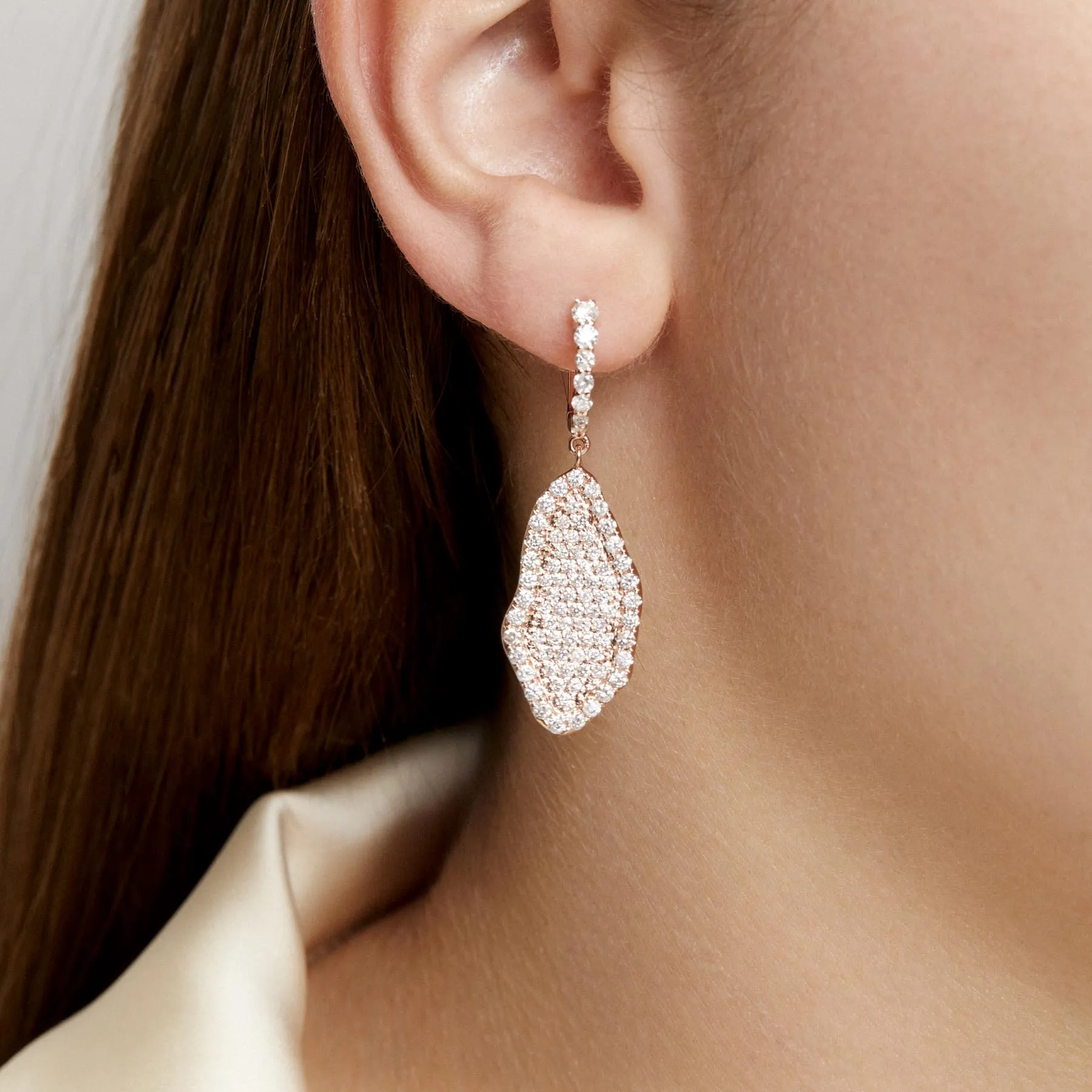 14KT Rose Gold Diamond Organic Shape Earrings