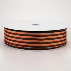 1.5" Cabana Stripes Ribbon: Black on Orange Satin (50 Yards)