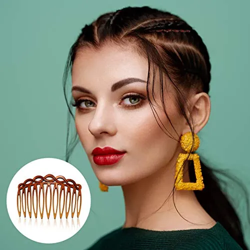 16 Pieces Women Hair Comb Accessories French Hair Side Combs Plastic Twist Decorative Comb Hair Clips Bridal Wedding Veil Teeth Hair Combs for Girls (Black, Transparent, Light Coffee, Dark Coffee)