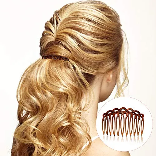 16 Pieces Women Hair Comb Accessories French Hair Side Combs Plastic Twist Decorative Comb Hair Clips Bridal Wedding Veil Teeth Hair Combs for Girls (Black, Transparent, Light Coffee, Dark Coffee)