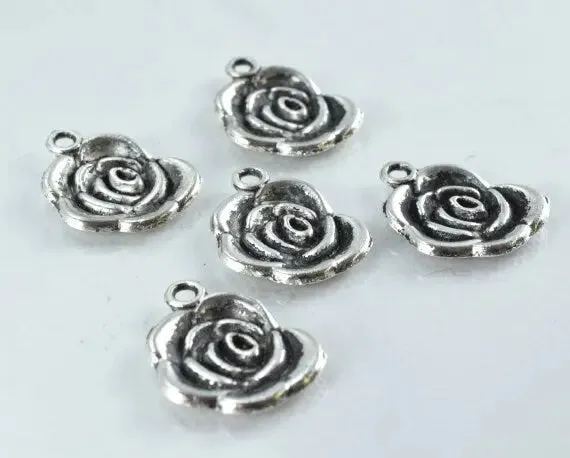 17x14mm Antique Silver Alloy Rosette Charm Pendant Black Accent Coloring Detailed Design,15pcs/PK 2mm hole opening 2mm thickness