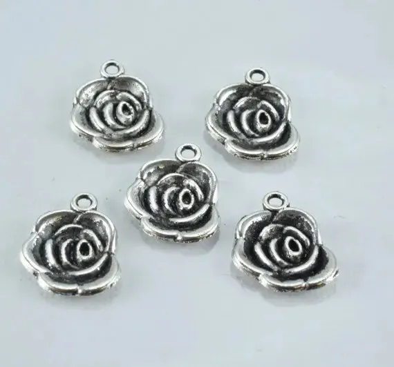 17x14mm Antique Silver Alloy Rosette Charm Pendant Black Accent Coloring Detailed Design,15pcs/PK 2mm hole opening 2mm thickness