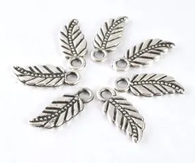 18x7mm Antique Silver Tribal Leaf Charm Pendant with black accent design detail 20pcs/PK 2mm hole opening 2mm thickness