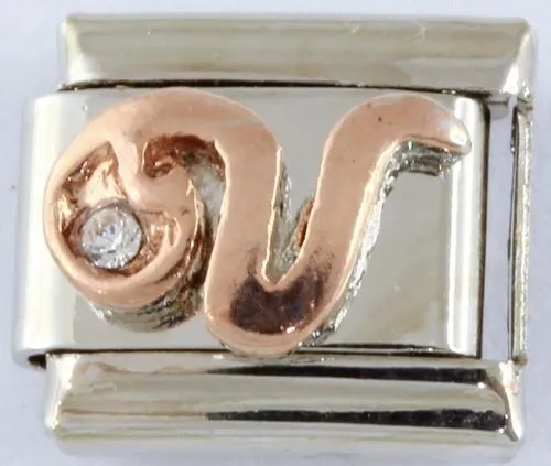 9mm Rose Gold Plated Letter V Charm