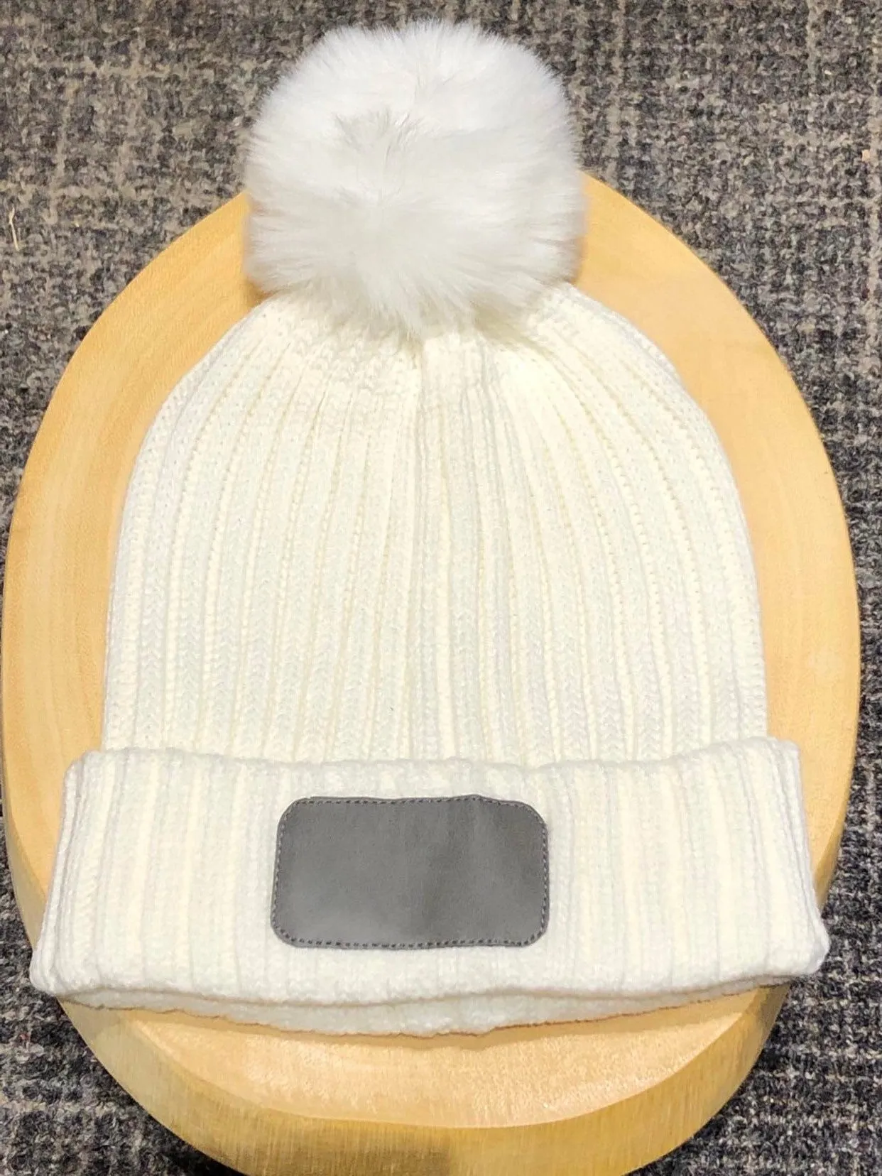 Adult PomPom Beanie with Monogram Spot - Winter White