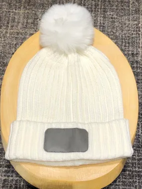 Adult PomPom Beanie with Monogram Spot - Winter White