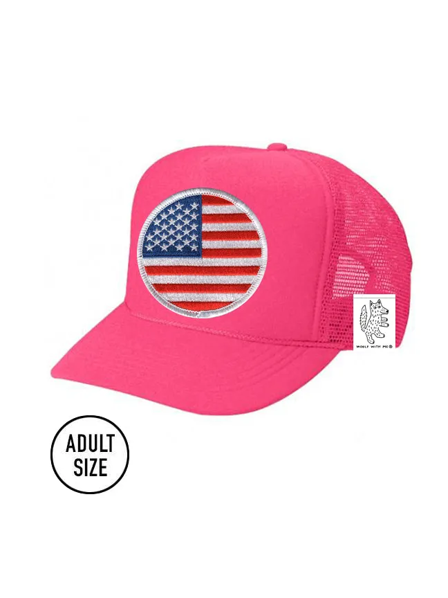 ADULT Trucker Hat with Interchangeable Velcro Patch (Neon Pink)