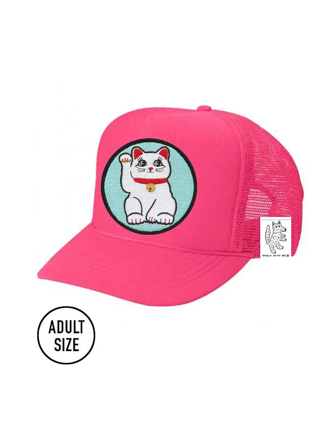 ADULT Trucker Hat with Interchangeable Velcro Patch (Neon Pink)