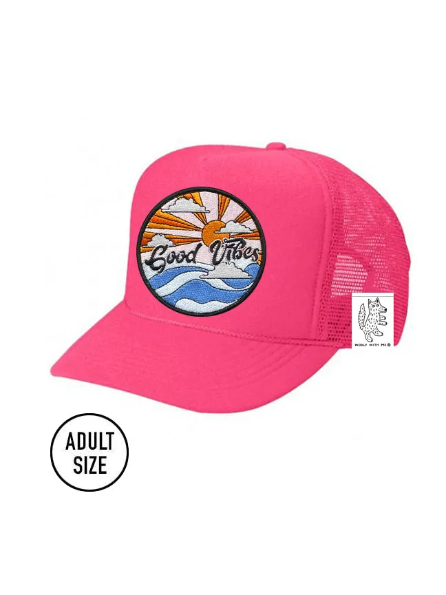 ADULT Trucker Hat with Interchangeable Velcro Patch (Neon Pink)