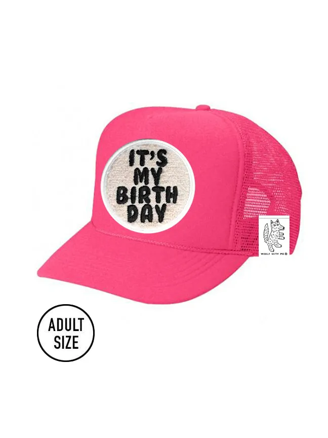 ADULT Trucker Hat with Interchangeable Velcro Patch (Neon Pink)