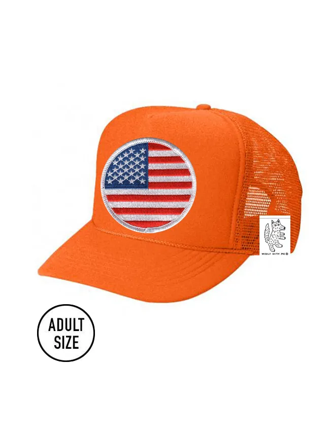 ADULT Trucker Hat with Interchangeable Velcro Patch (Orange)