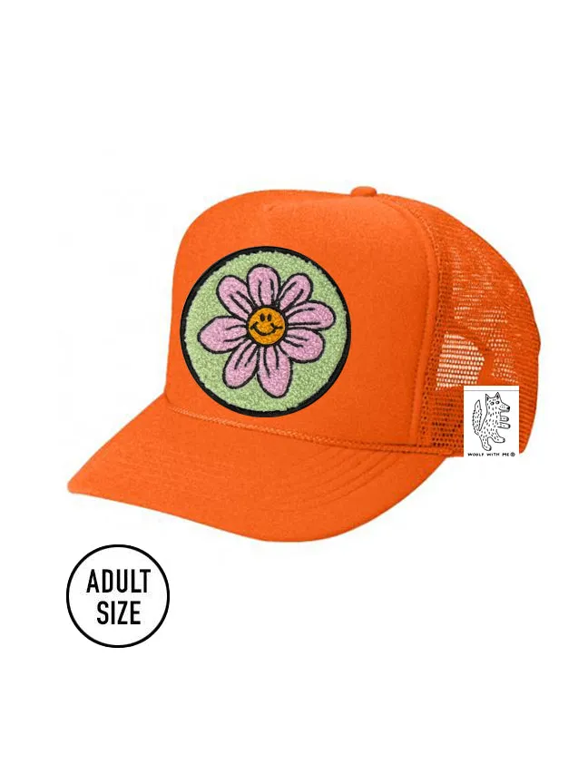 ADULT Trucker Hat with Interchangeable Velcro Patch (Orange)