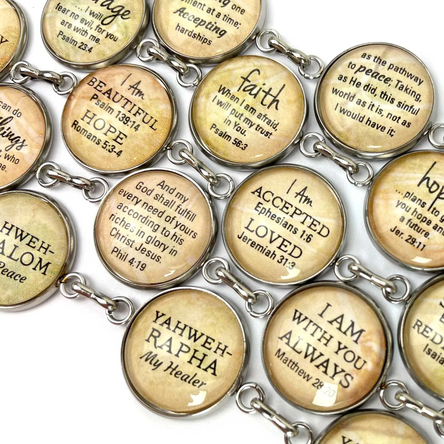 Amazing Grace Hymn & Scripture Glass Charm Bracelet – Stainless Steel Bible Verse Bracelet