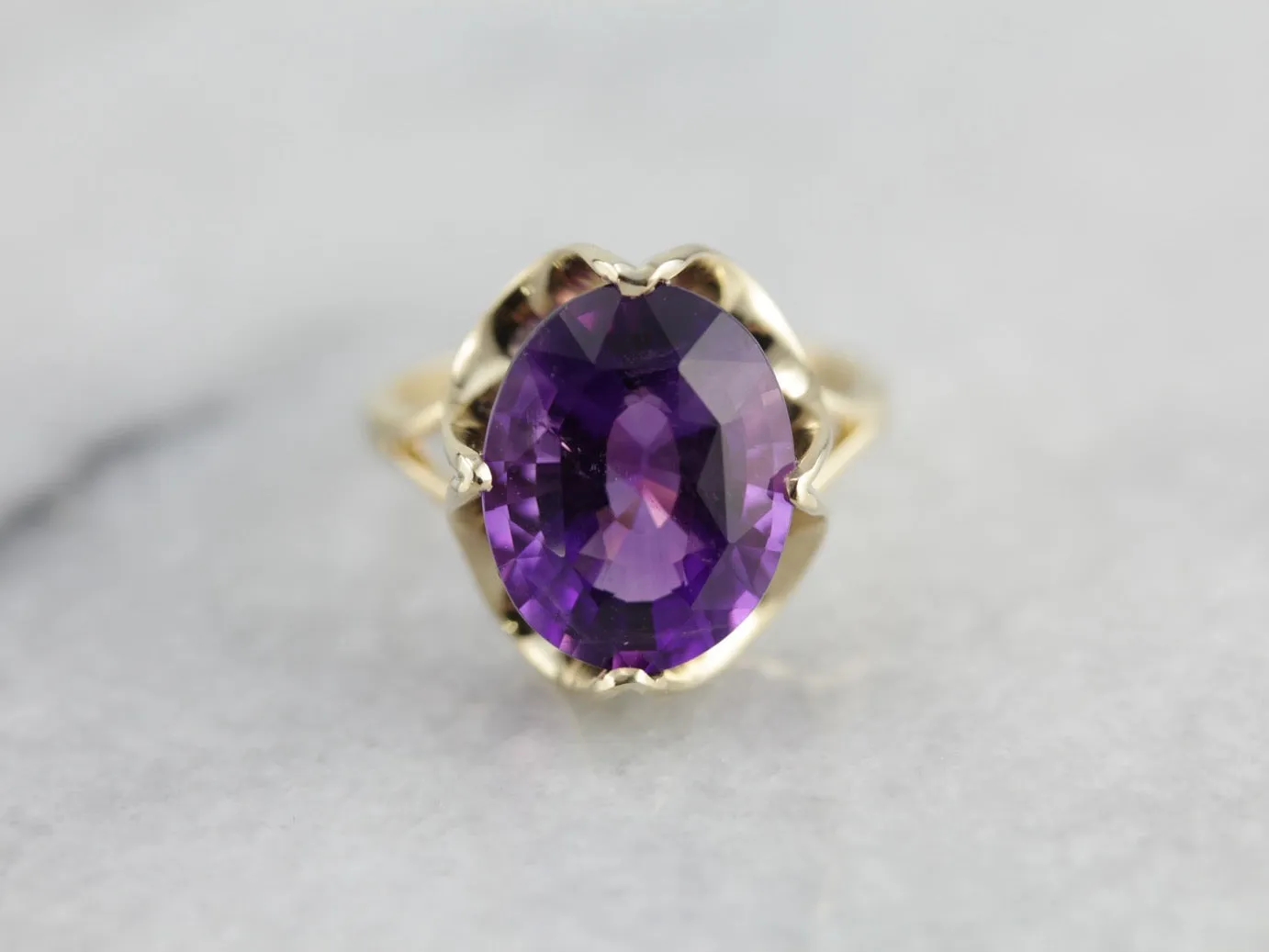 Amethyst Statement Ring in Yellow Gold