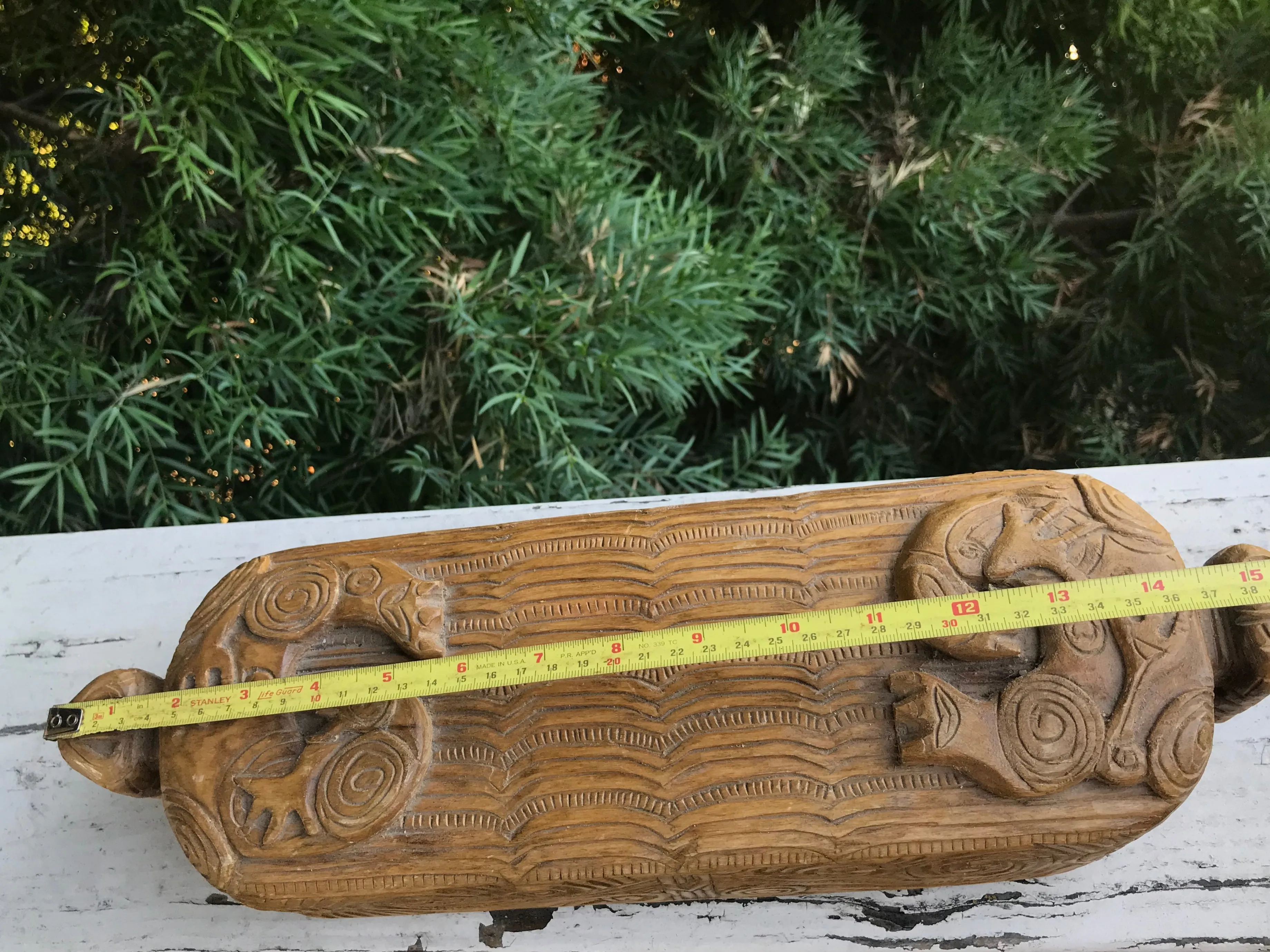 Antique Artisan Handcrafted Wood Carved Animal Tribal Box Container with Lid