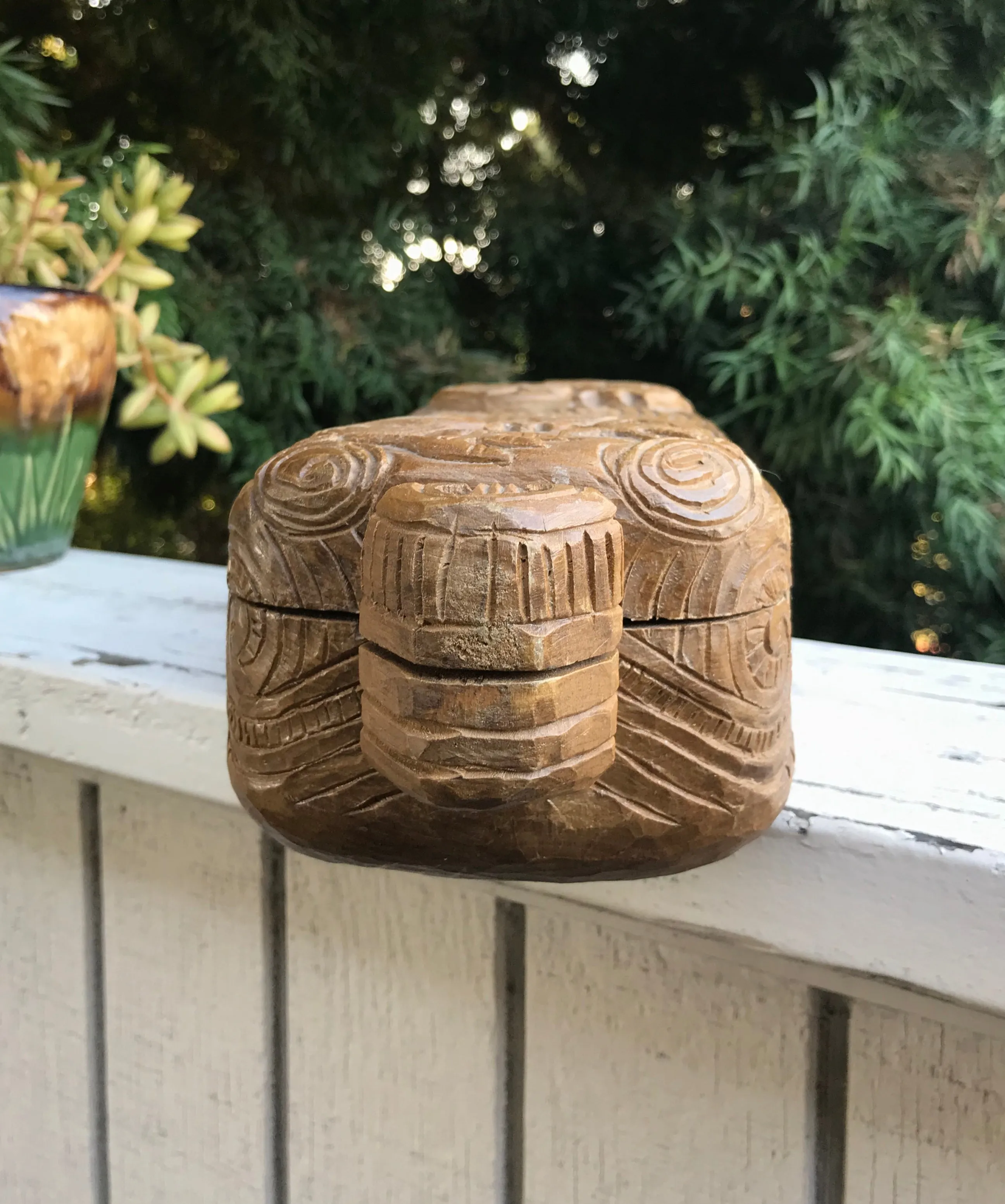 Antique Artisan Handcrafted Wood Carved Animal Tribal Box Container with Lid