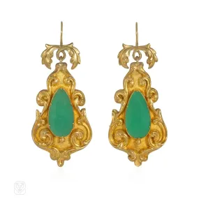 Antique gold and chrysoprase pendant earrings