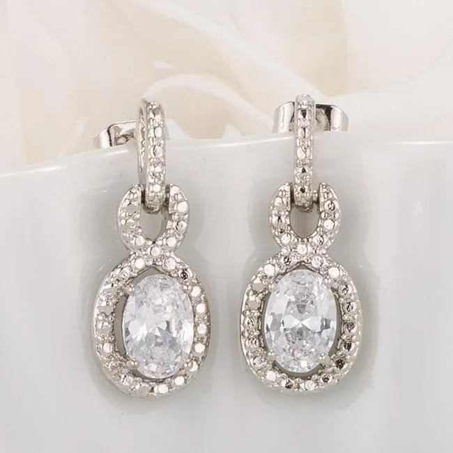 Antique Oval Clear CZ Drop Earrings