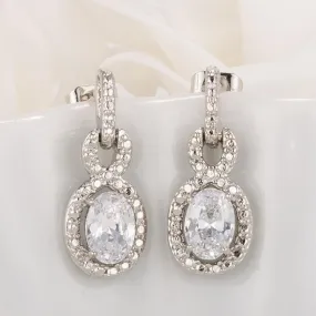 Antique Oval Clear CZ Drop Earrings