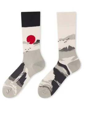 Artistic Dawn Ink Painting Socks