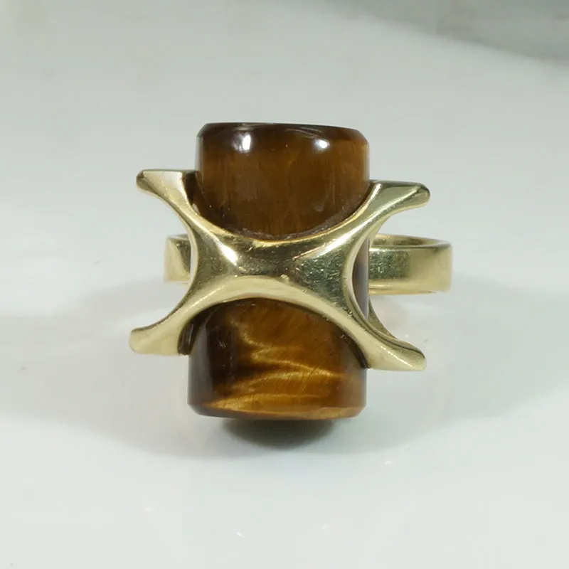 Astonishing Tigers Eye Sculptural Mid Mod Ring