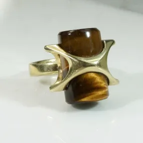 Astonishing Tigers Eye Sculptural Mid Mod Ring