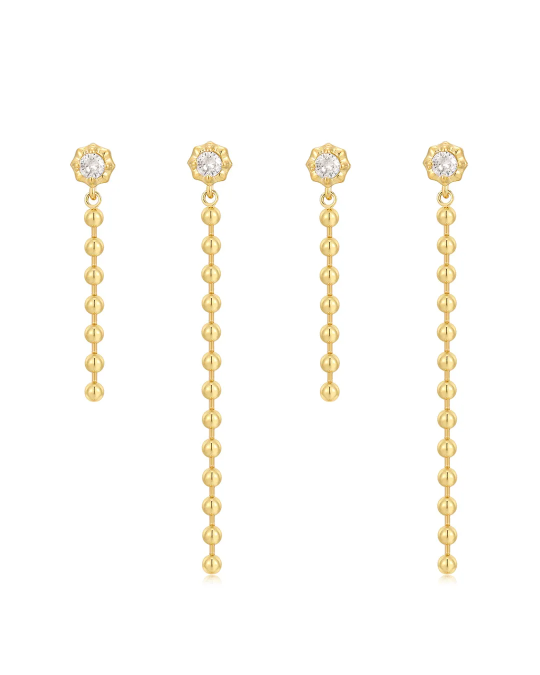 Ball Chain Drop Earring Set- Gold