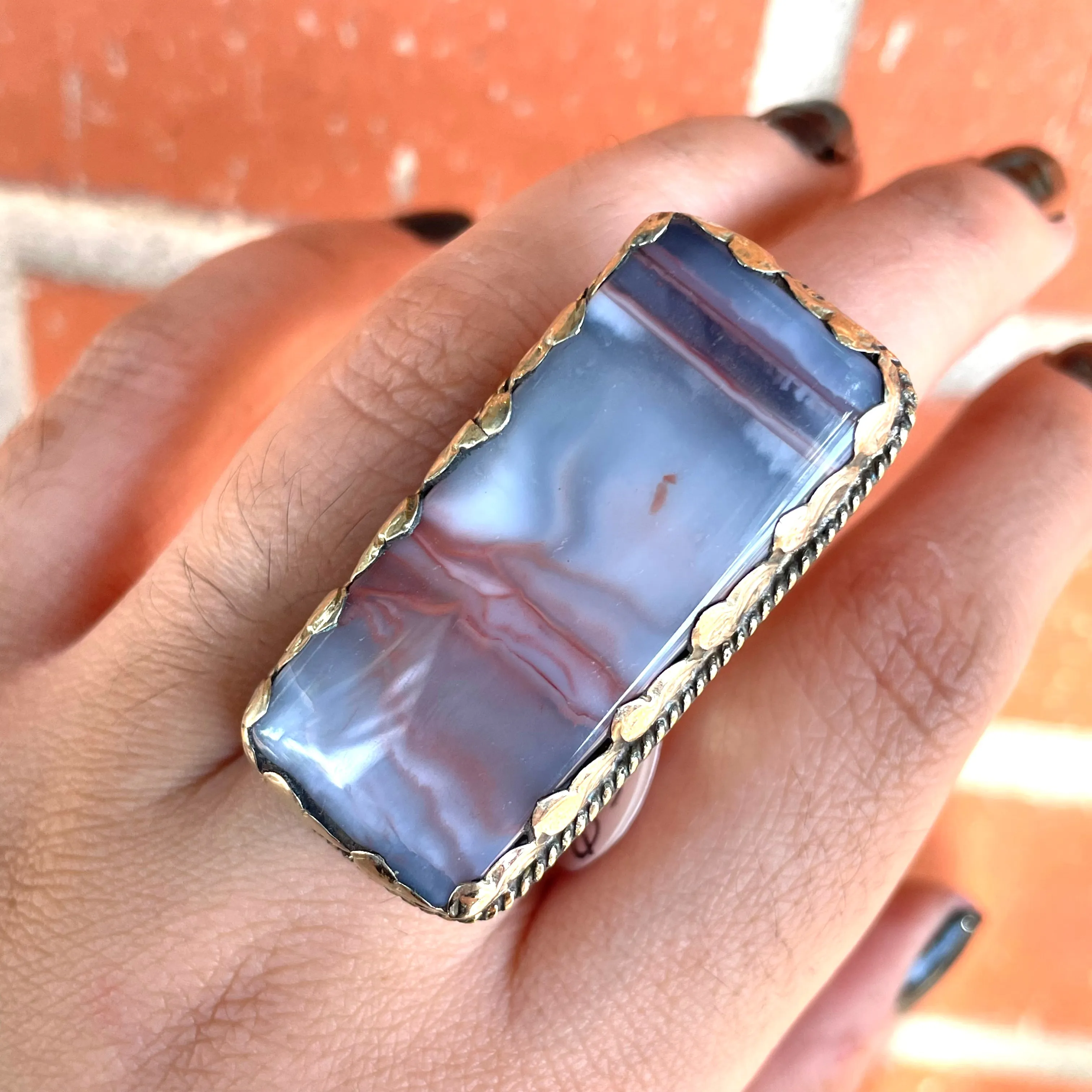 Banded Agate Rectangular Statement Ring