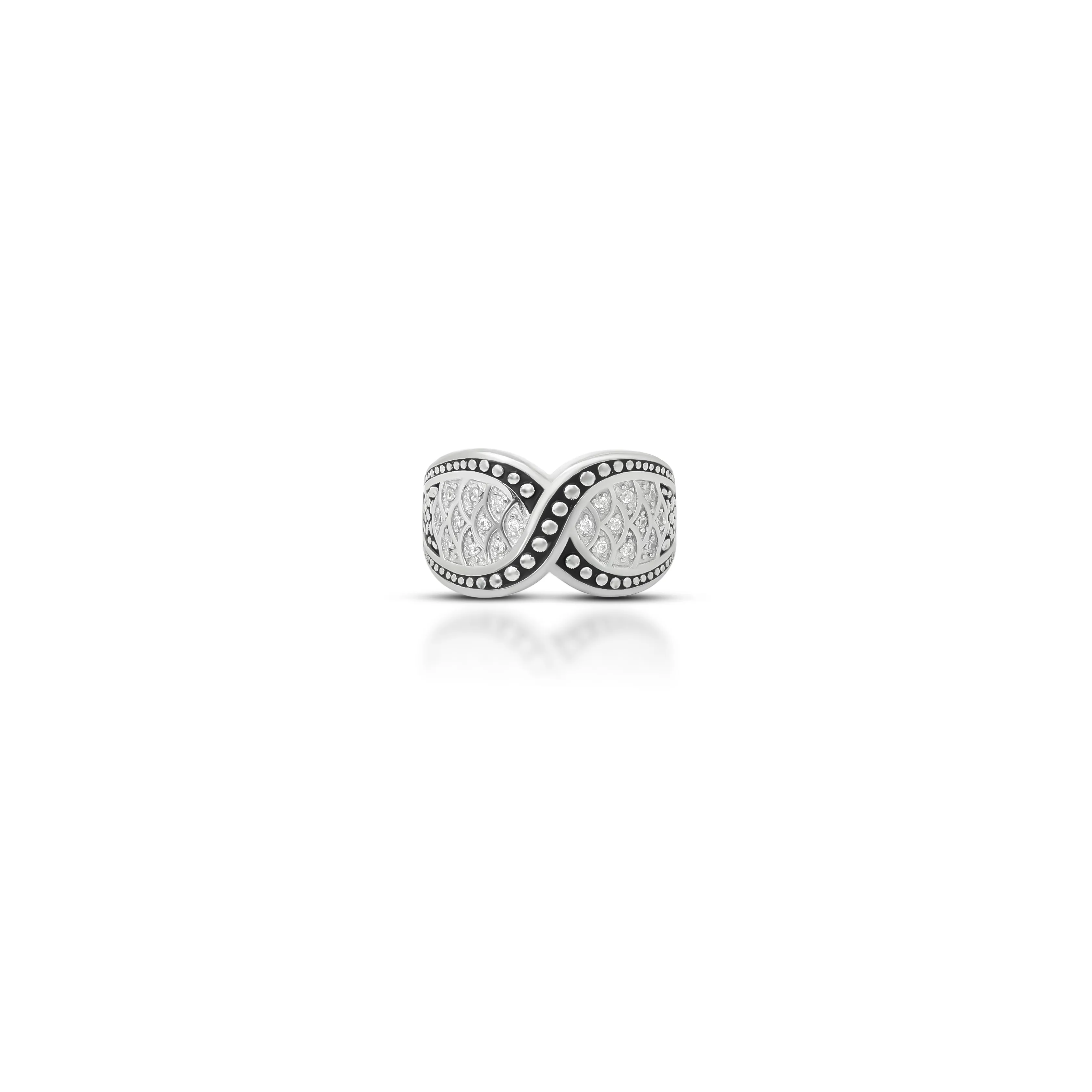 Beautifull Design Silver Infinity Ring with White Stones