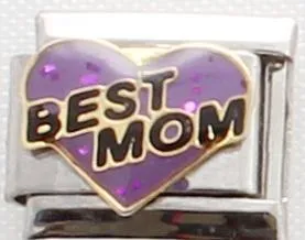 Best Mom on Purple Heart 9mm Charm