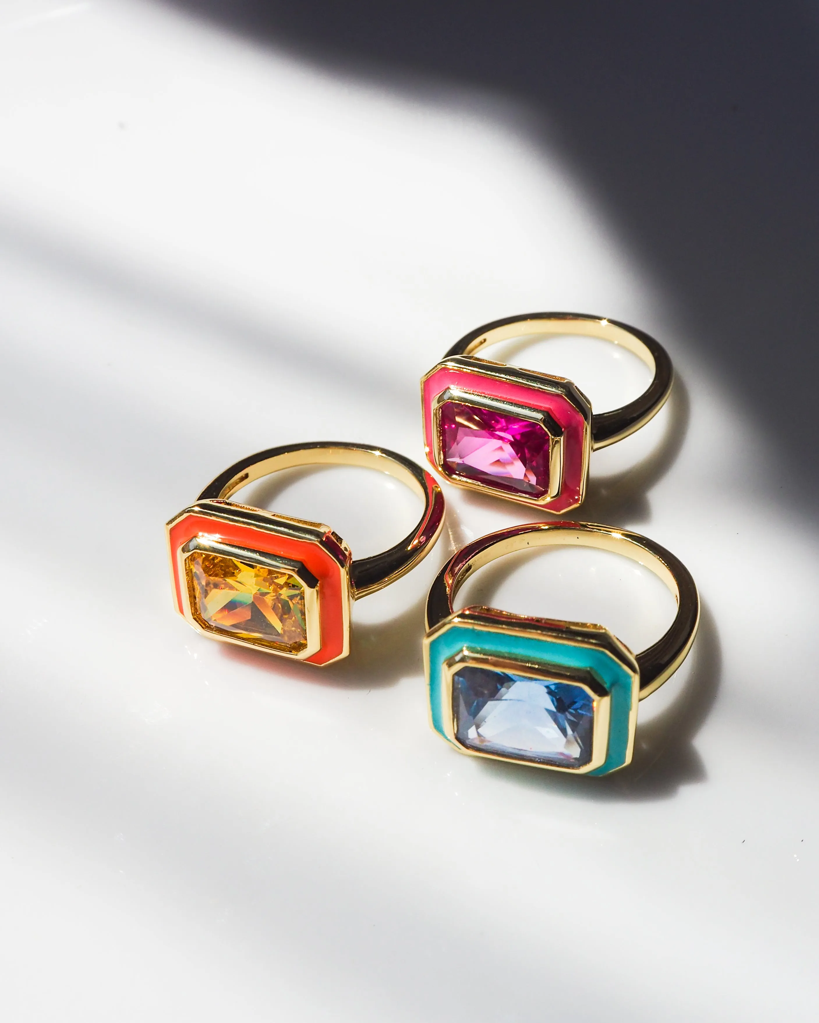 Bezel Statement Ring- Hot Pink- Gold