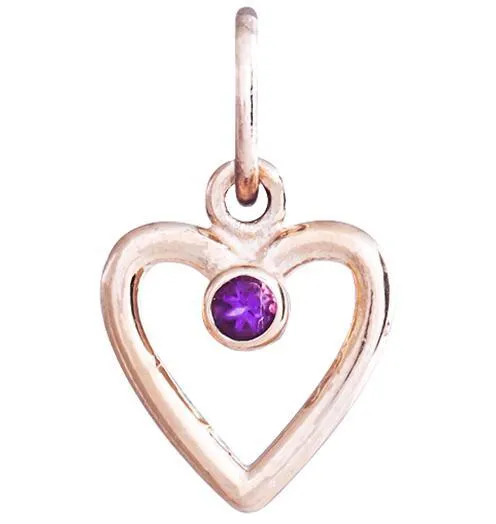 Birthstone Heart Charm With Amethyst