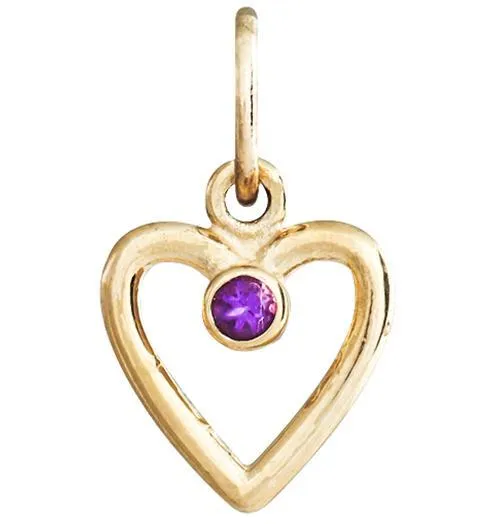 Birthstone Heart Charm With Amethyst