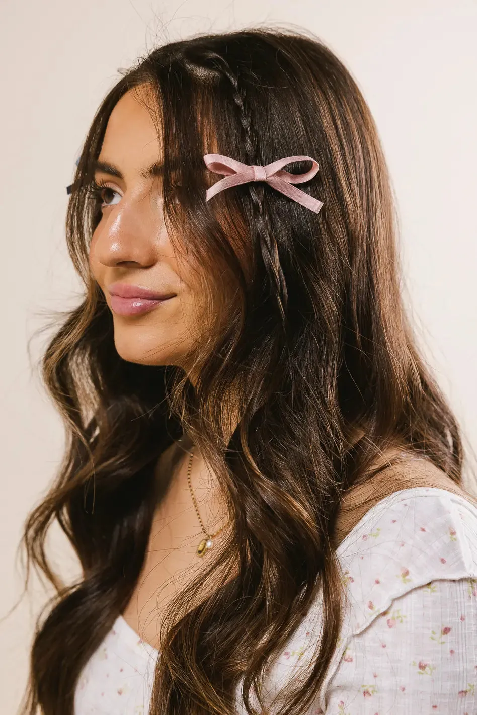 Bow Hair Clip Set in Pink - FINAL SALE