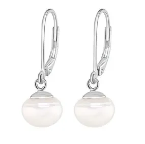 Button Pearl Lever Back Drop Earrings