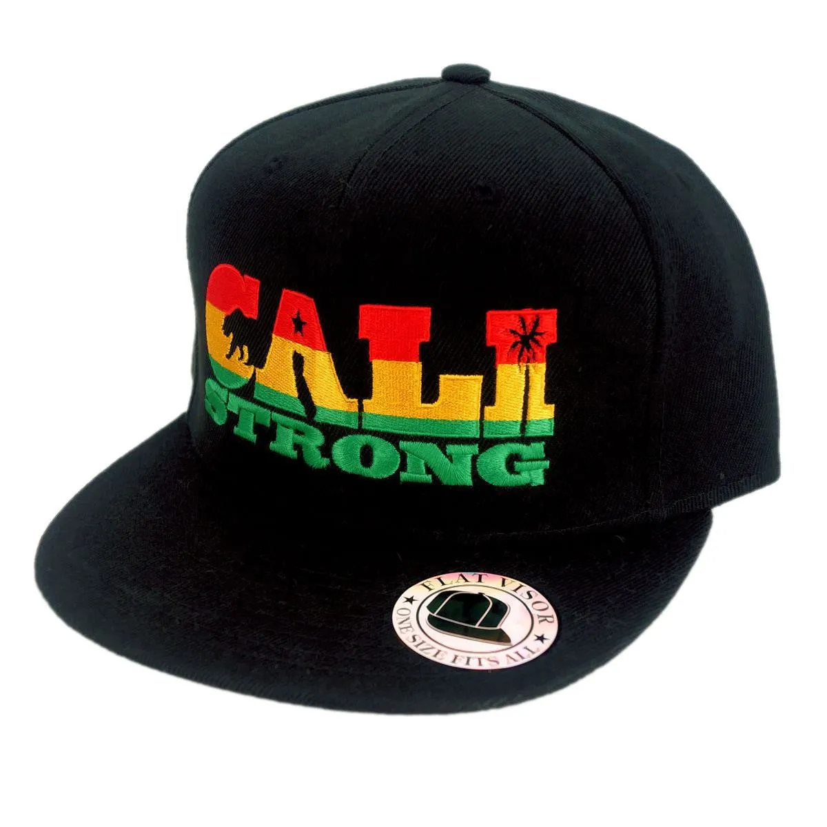 CALI Strong Palmtree Rasta Flat Bill Snapback Cap