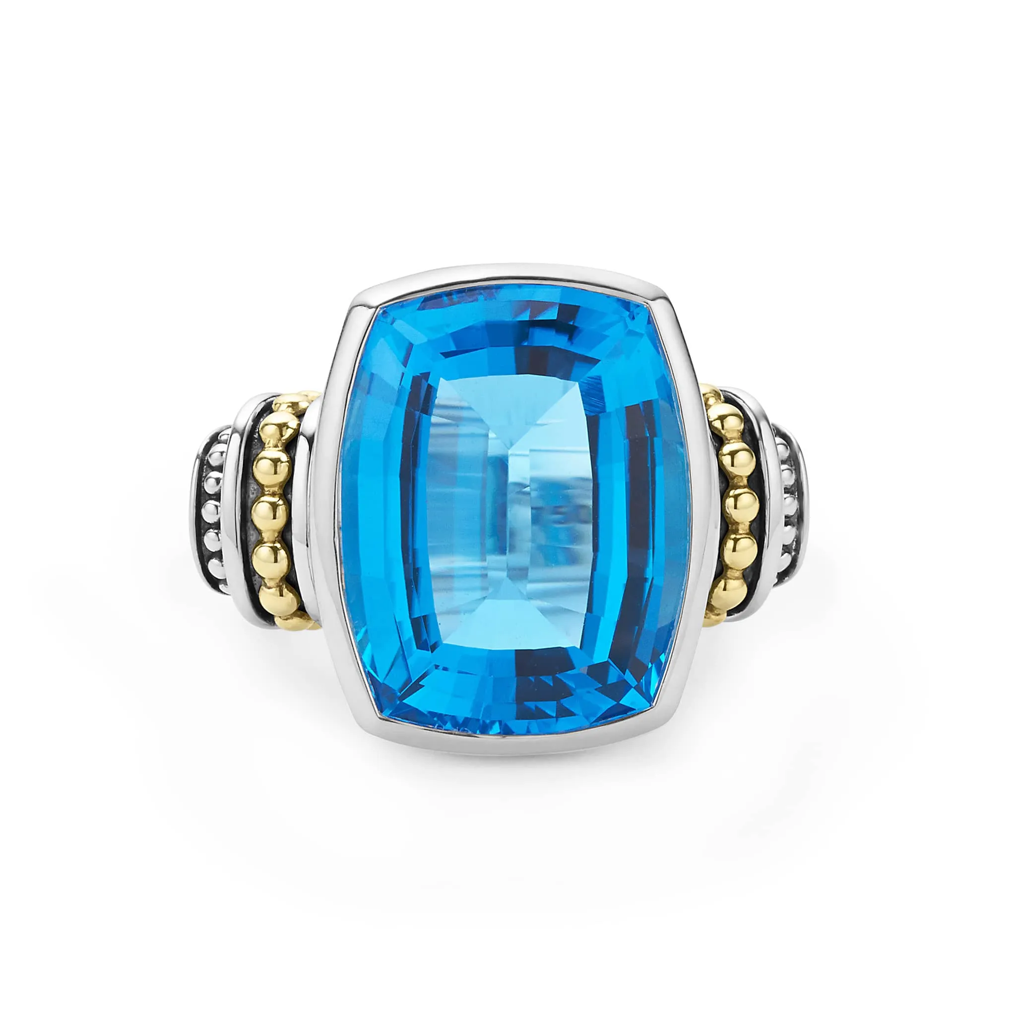 Caviar Color Large Swiss Blue Topaz Statement Ring